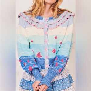 Loveshackfancy meyers sailboat cardigan ruffle rare sweater small sailing